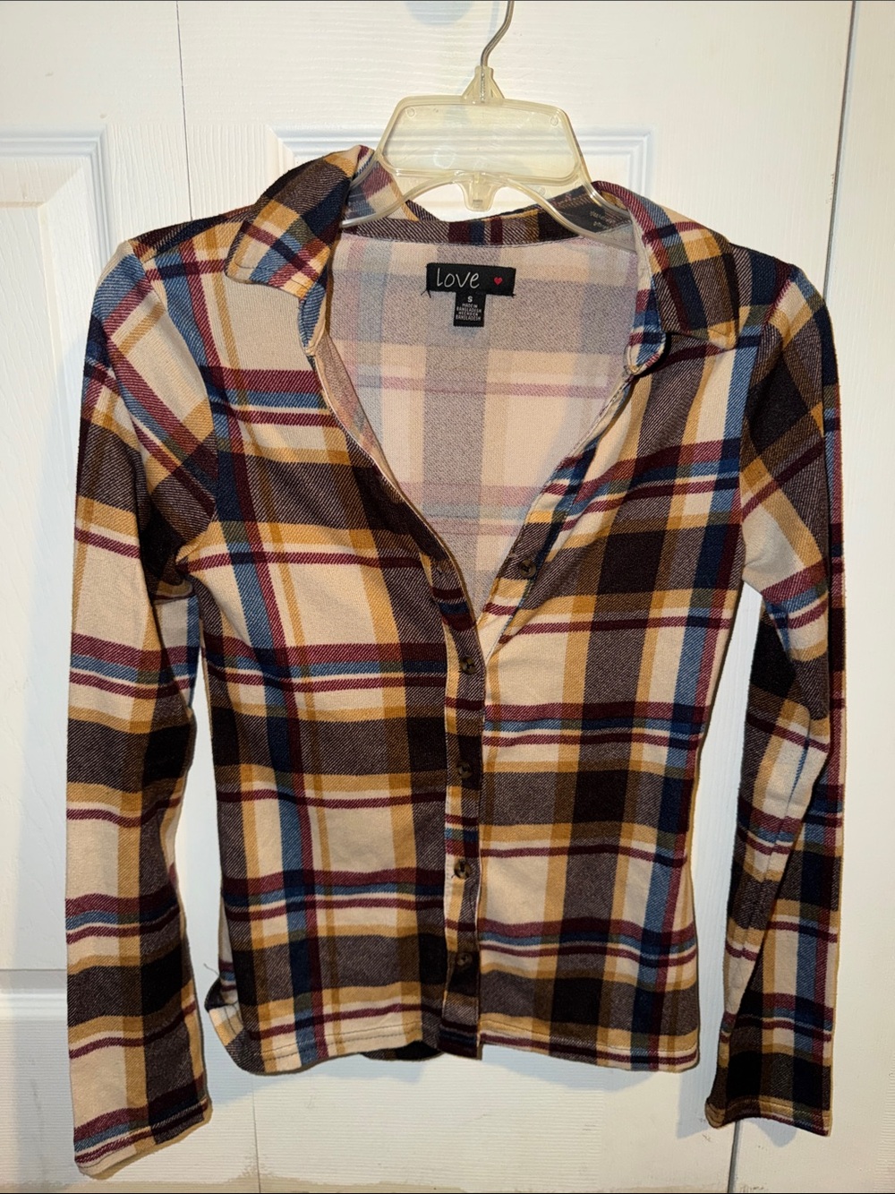 Love Plaid Button-Up Shirt - Cream, Brown, Navy, Burgundy